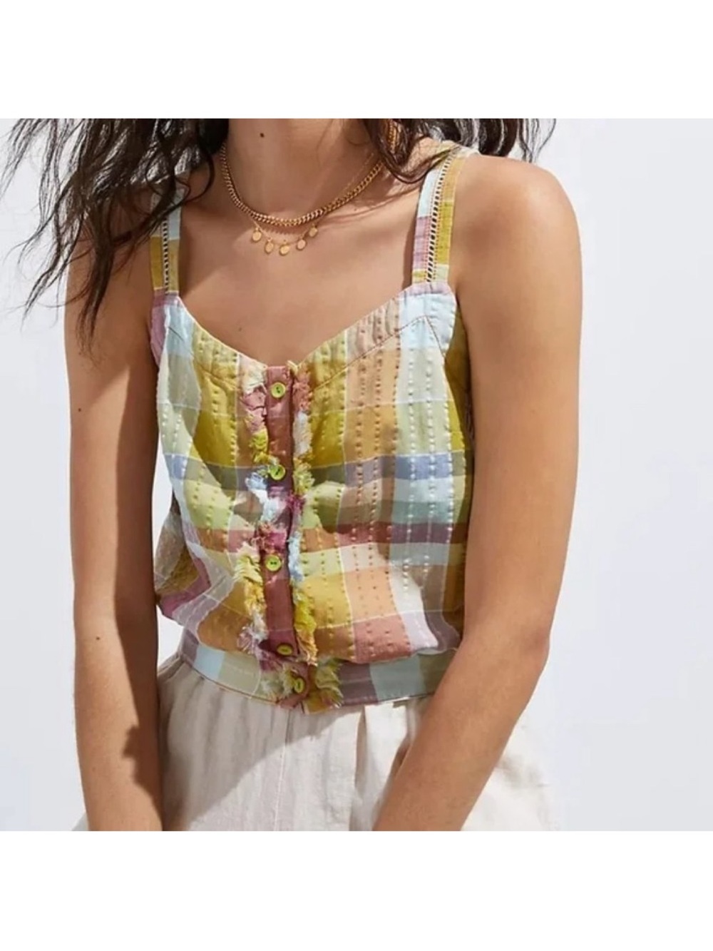 Pilcro Sleeveless Plaid Button-Front Crop Top in Pastel Multi size 6